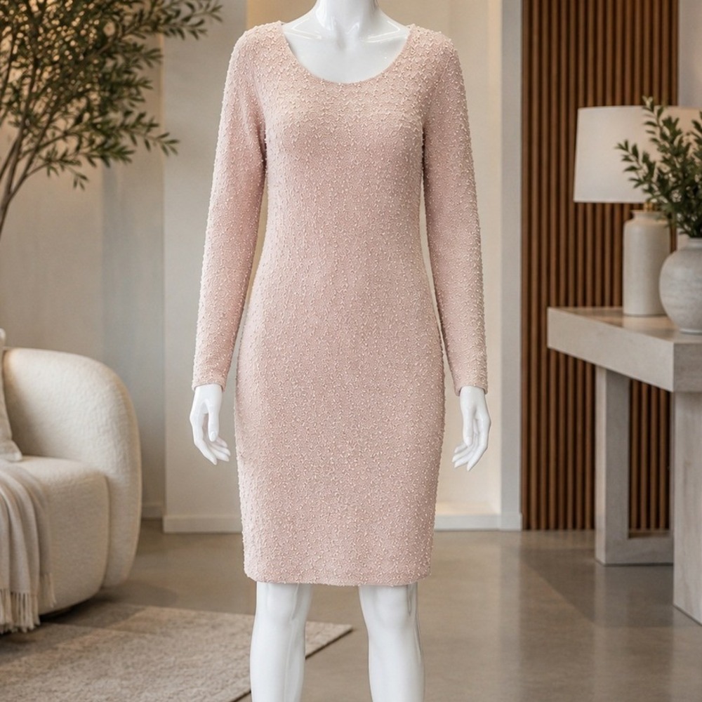 Jennifer Lopez Womens Sheath Dress Pink Textured Sequin Scoop Back XL